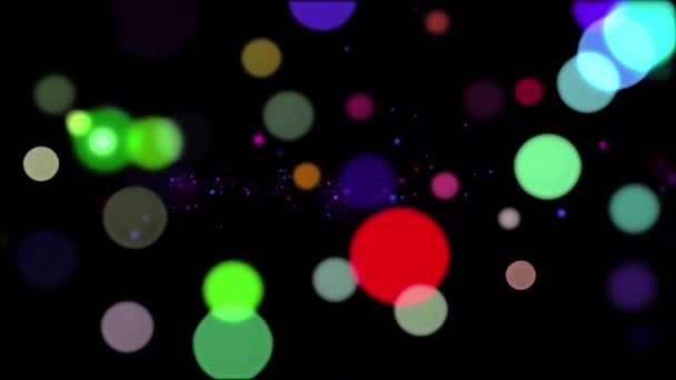 Animação Círculos Bokeh Coloridos Luz Flutuando Sobre Fundo Preto Conceito — Vídeo de Stock