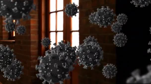Animering Coronavirus Celler Över Tom Korridor Skola Utbildning Och Studier — Stockvideo