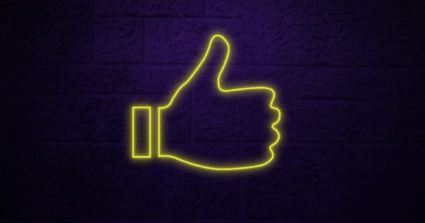 Animation Flickering Neon Social Media Thumb Icon Brick Wall Social — Stock Video