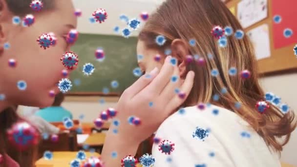 Animatie Van Coronavirus Cellen Schoolkinderen Leren School Onderwijs Studie Tijdens — Stockvideo