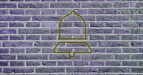 Animacja Migoczącej Neonowej Ikony Dzwonka Mediach Społecznościowych Ceglanej Ścianie Media — Wideo stockowe