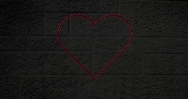 Animation Flickering Neon Social Media Heart Icon Στον Τοίχο Από — Αρχείο Βίντεο