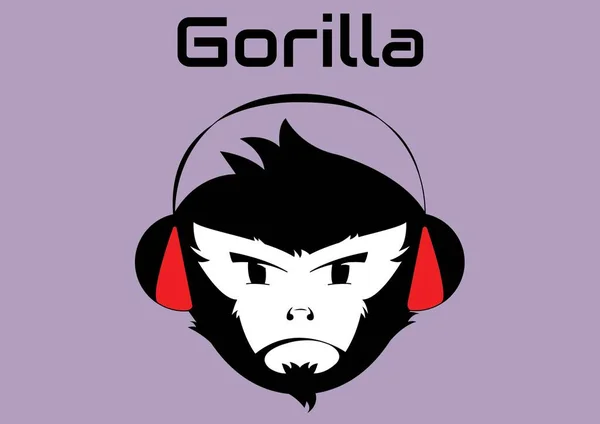 Composition Gorilla Text Gorilla Wearing Headphones Icon Music Online Promotional — Stock Photo, Image