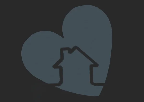 Composition Black House Heart Icon Black Background Health Leisure Entertainment — Stock Photo, Image