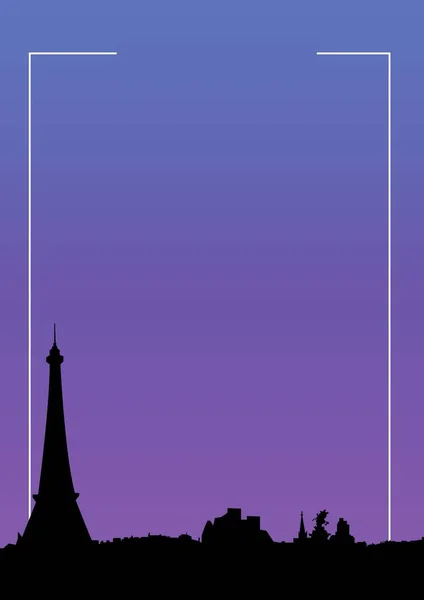 Zusammensetzung Aus Weißem Rahmen Und Stadtbild Symbol Auf Violettem Hintergrund — Stockfoto