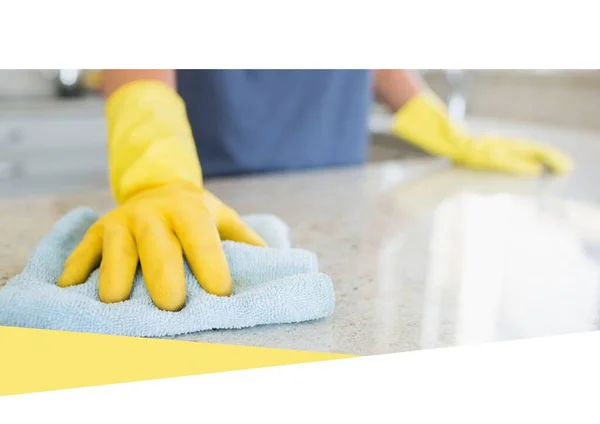 Composition Woman Cleaning Table Home Cleaning Beauty Hygiene Product Concept — Stock Photo, Image