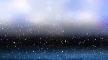 Fotokopi alanı ve tahta tahtalarla ışık noktalarının üzerine yağan karın animasyonu. Noel, gelenek ve kutlama konsepti dijital olarak oluşturuldu.