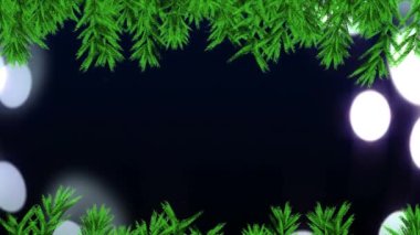 Siyah zemin üzerinde ışıldayan ışık ve köknar ağacı dallarının animasyonu. Noel, kış, gelenek ve kutlama konsepti dijital olarak oluşturulmuş video.