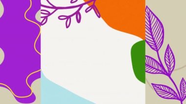 Bölünmüş arka planda renkli organik şekilli mor yaprakların animasyonu. doğa ve enerji, soyut dijital arayüz arkaplan kavramı dijital olarak oluşturulmuş video.