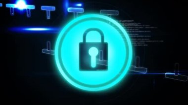 DNA iplikçiklerinin animasyonu ve karanlık arka planda çevrimiçi güvenlik kilidi. küresel çevrimiçi güvenlik, bağlantılar ve dijital arayüz kavramı dijital olarak oluşturulmuş video.