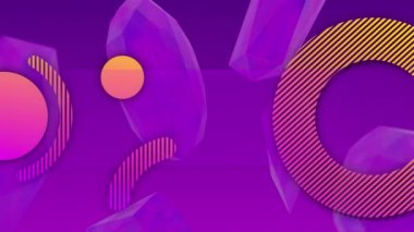 Mor arka planda hareket eden mor şekilli turuncu kürelerin ve halkaların animasyonu. Desen, bağlantı ve hareket kavramı dijital olarak oluşturulmuş video.