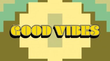 Yeşil ve sarı arkaplan üzerinde iyi titreşimlerin animasyonu. arkaplan, sosyal medya ve iletişim konsepti dijital olarak oluşturulmuş video.