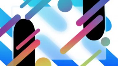 Beyaz arkaplanda mavi, pembe ve siyah kürelerin ve kapsül şekillerinin animasyonu. Desen, bağlantı ve hareket kavramı dijital olarak oluşturulmuş video.