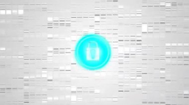 Gri arkaplan üzerinde bağlantı ağının canlandırılması ve çevrimiçi güvenlik asma kilidi.