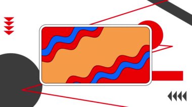 Beyaz üzerinde çizgiler ve geometrik şekiller olan kırmızı, mavi ve turuncu dalga çizgilerinin animasyonu. hareket ve enerji, soyut dijital arayüz arkaplan kavramı dijital olarak oluşturulmuş video.