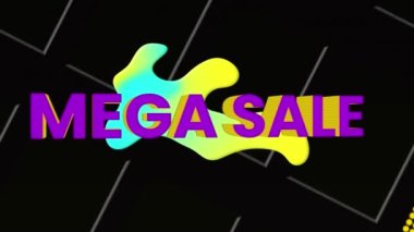 Mega satış metninin koyu arkaplandaki renkli grafiğe uyarlanması. arkaplan alışverişi ve perakende konsepti dijital olarak oluşturulmuş video.