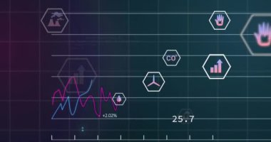 Veri işleme üzerinde eko ve çevre dostu simgelerin oluşturduğu ağın animasyonu. küresel ağlar, ortam ve dijital arayüz kavramı dijital olarak oluşturulmuş video.