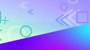 Yeşil ve leylak arkaplan üzerinde hareket eden çizgi şekilli açılı mor düzlemin animasyonu.