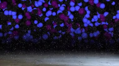 Fotokopi alanı ve tahta tahtalarla ışık noktalarının üzerine yağan karın animasyonu. Noel, gelenek ve kutlama konsepti dijital olarak oluşturuldu.