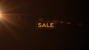 Satış metninin koyu arkaplanda turuncu ışık üzerinden animasyonu. arkaplan alışverişi ve perakende konsepti dijital olarak oluşturulmuş video.