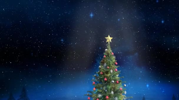 Animación Nieve Cayendo Sobre Árbol Navidad Navidad Invierno Tradición Concepto — Vídeo de stock