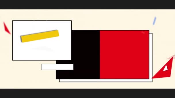 線と幾何学的形状のアニメーションで 赤いパネルとコピースペースの長方形 ベージュ — ストック動画