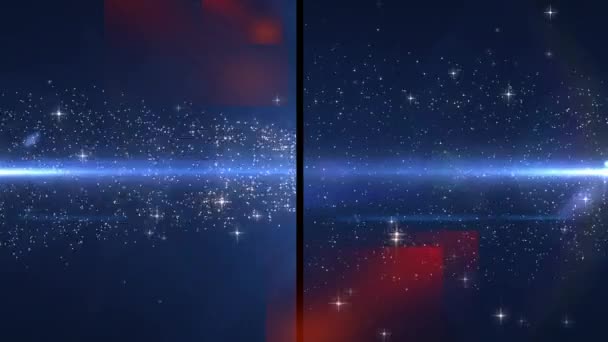 화면의 애니메이션은 파란색 스포트라이트와 흔적을 줍니다 빛나는 입자들이 색으로 에너지 — 비디오