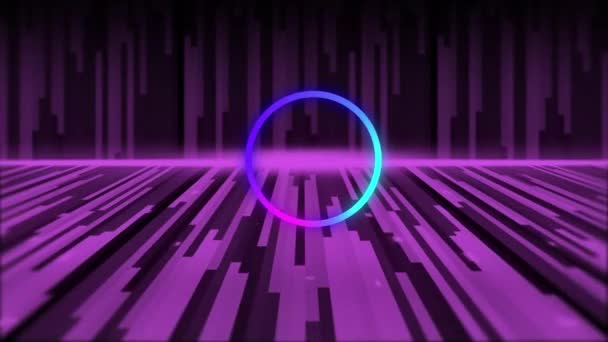 Анімація Фіолетового Синього Рожевого Кільця Над Рухомою Фіолетовою Підлогою Стіною — стокове відео