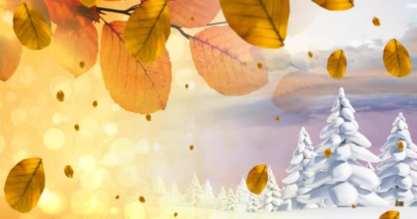 Animation Feuilles Tombant Sur Des Paysages Automne Hiver Nature Saisons — Video