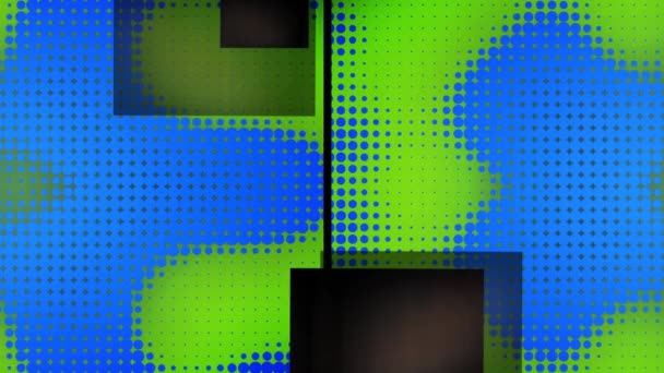 緑の背景にグレーの四角形と青のピクセルを持つ分割画面のアニメーション エネルギー 移動の概念デジタルで生成されたビデオ — ストック動画