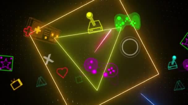 Animação Jogo Vídeo Neon Interface Digital Piscando Sobre Formas Néon — Vídeo de Stock