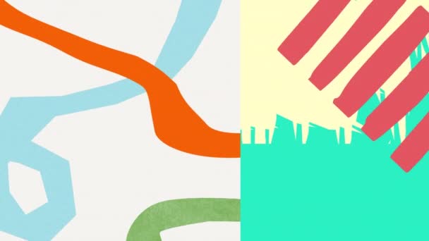 白色和黄色背景上蓝色 绿色和橙色有机线条和形状的动画化 — 图库视频影像