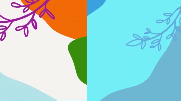 Animation Feuilles Aux Formes Organiques Vertes Orange Bleues Sur Fond — Video