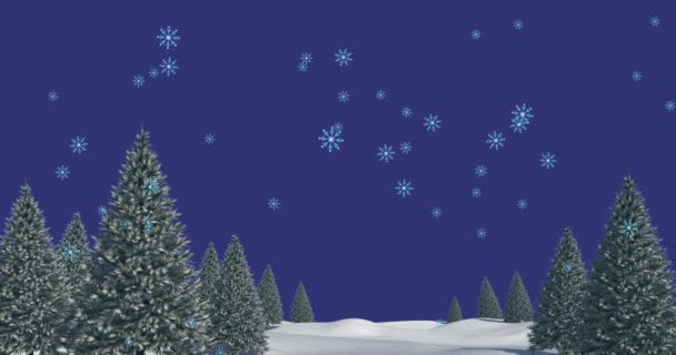 Animation Von Schnee Der Auf Tannen Und Winterlandschaften Fällt Weihnachten — Stockvideo