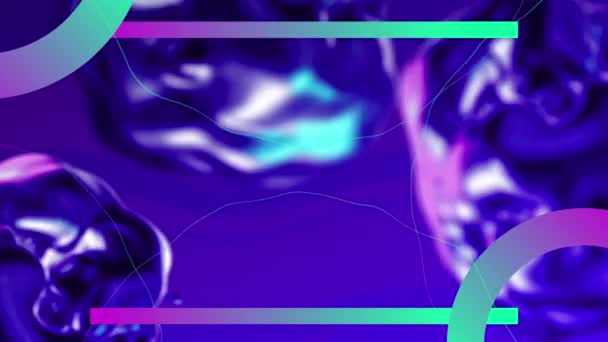 Анімація Фіолетових Зелених Ліній Кілець Над Фіолетовими Рідкими Бульбашками Плавають — стокове відео