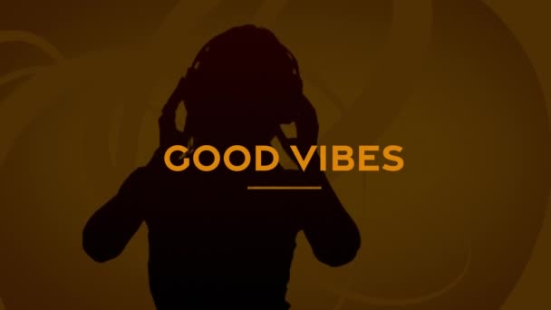 Animation Good Vibes Text Person Using Headphones Background Social Media — Stock Video