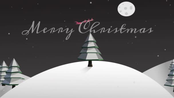 Animación Alegre Texto Navideño Sobre Abetos Paisaje Invernal Navidad Tradición — Vídeo de stock