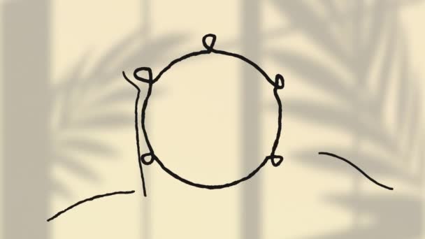 Анимация Черного Кольца Образующегося Над Тенями Листьев Бежевом Фоне Природа — стоковое видео