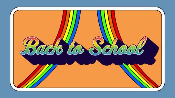 在橙色背景的彩虹上动画回到学校课本 背景购物和零售概念数字生成视频 — 图库视频影像