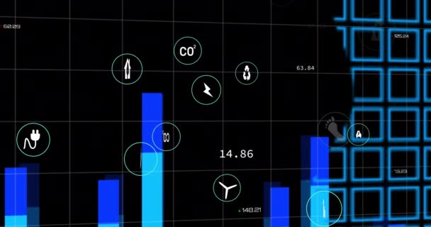 Animazione Della Rete Icone Ecologiche Rispettose Dell Ambiente Sulla Mappa — Video Stock