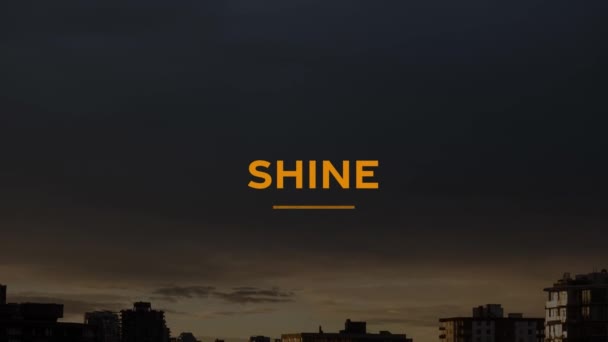 Animation de texte brillant sur le paysage urbain. arrière-plan, médias sociaux et concept de communication vidéo générée numériquement.