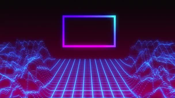 紫とピンクの輪郭の長方形のアニメーション 黒の上に輪郭のグリッド — ストック動画
