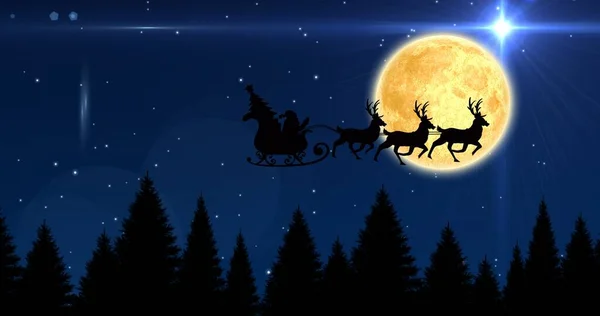 Composition Santa Claus Sleigh Reindeer Stars Moon Christmas Tradition Celebration — Stock Photo, Image