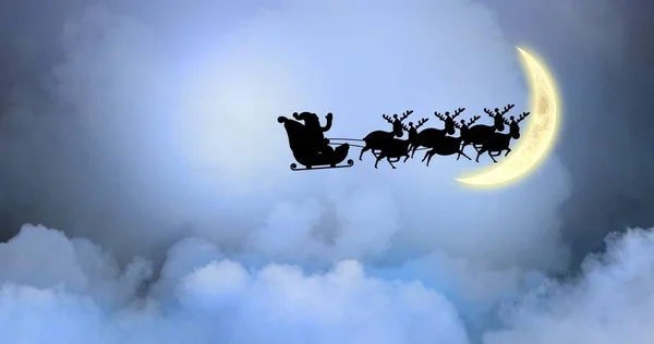 Composição Papai Noel Trenó Com Renas Sobre Nuvens Lua Natal — Fotografia de Stock