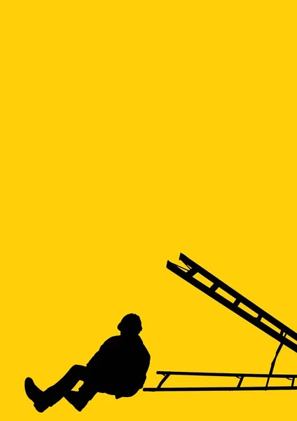 Skład Sylwetki Człowieka Drabiny Żółtym Tle Koncepcja Szablonu Ubezpieczenia Wypadkowego — Zdjęcie stockowe