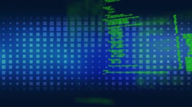 Arkaplandaki kareler üzerinden veri işleme animasyonu. veri işleme ve dijital arayüz kavramı dijital olarak oluşturulmuş video.