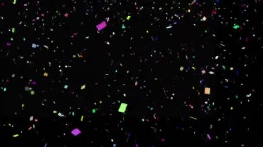 Renkli düşen konfetiler üzerine funk metnin animasyonu. arkaplan, sosyal medya ve iletişim konsepti dijital olarak oluşturulmuş video.