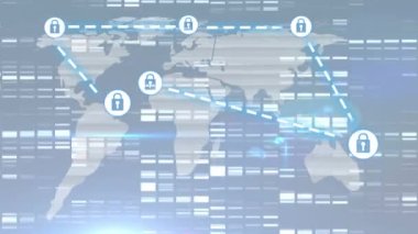 Parlak arkaplan üzerinden çevrimiçi güvenlik asma kilitleriyle bağlantı ağının canlandırılması. 