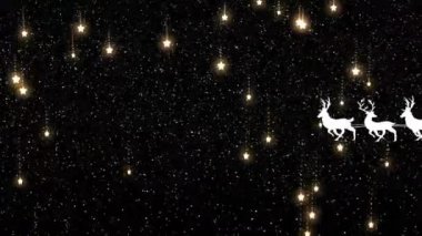 Kar ve yıldızların üzerinde ren geyiği olan Noel Baba 'nın kızakta canlandırması. Noel, gelenek ve kutlama konsepti dijital olarak oluşturuldu.