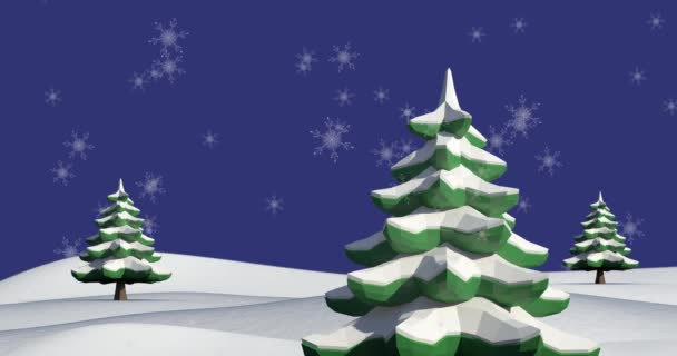 Animazione Neve Che Cade Sugli Abeti Paesaggio Invernale Natale Inverno — Video Stock